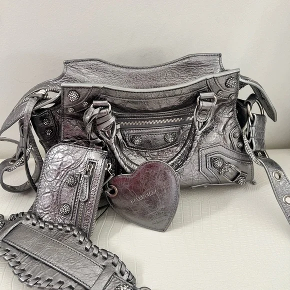 Balenciaga Neo Cagole City Bag Leather with Crystals XS - Metallic Silver - Picture 13 of 16